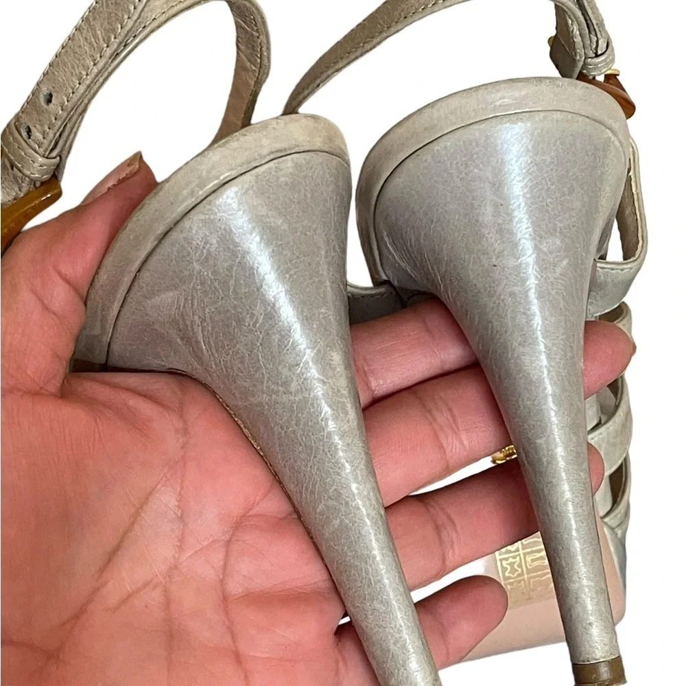 PRADA Women's Heels Calzatore Donna Grey‎ Leather Slingback Sandals size 41(11)